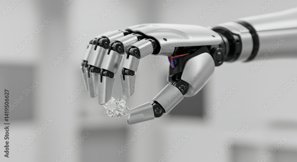 Robotic Hand Holding a Diamond Illustration Robotic Hand Holding a Diamond Illustration