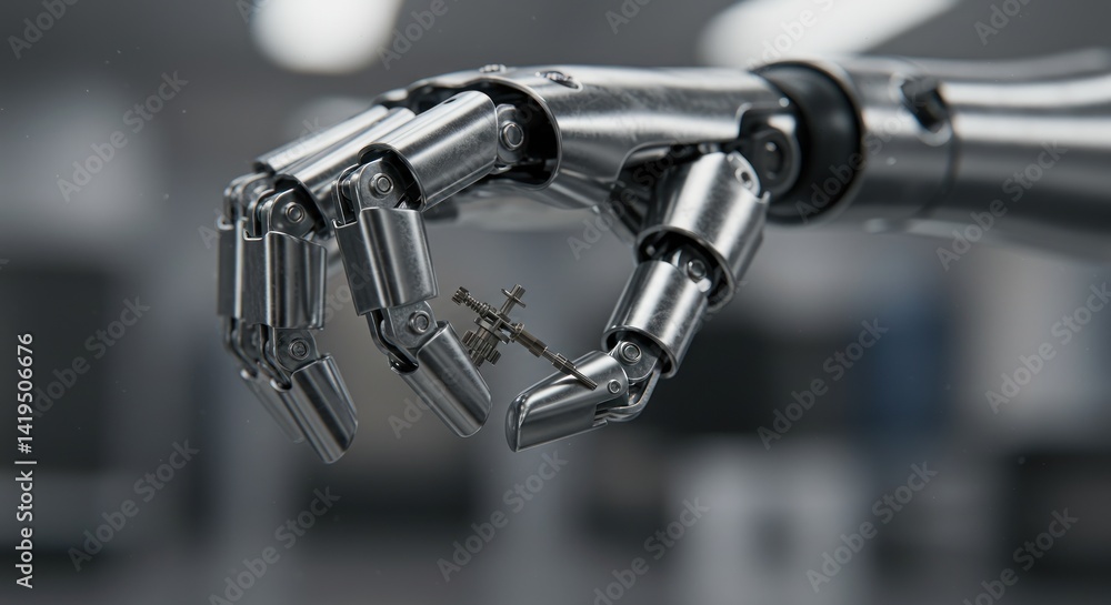 Robotic Hand Holding Tool, Illustration Robotic Hand Holding Tool, Illustration