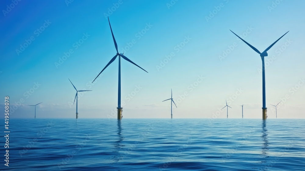 Wind turbines on the sea, renewable and sustainable energy Wind turbines on the sea, renewable and sustainable energy