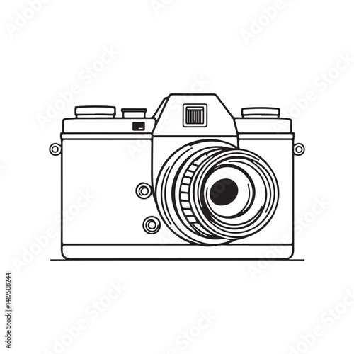 Vintage Camera and Line Art Illustration 