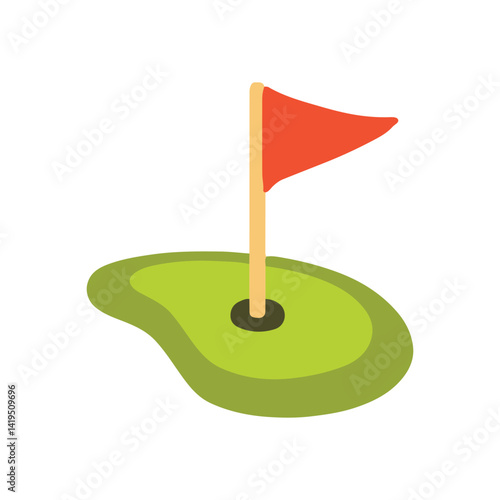 Golf course with flag. Flag in hole vector illustration. 
