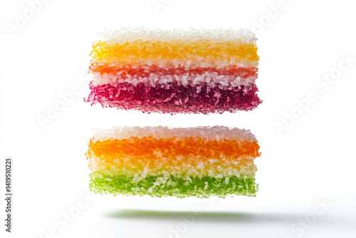 a close up of a piece of cake with different colors
