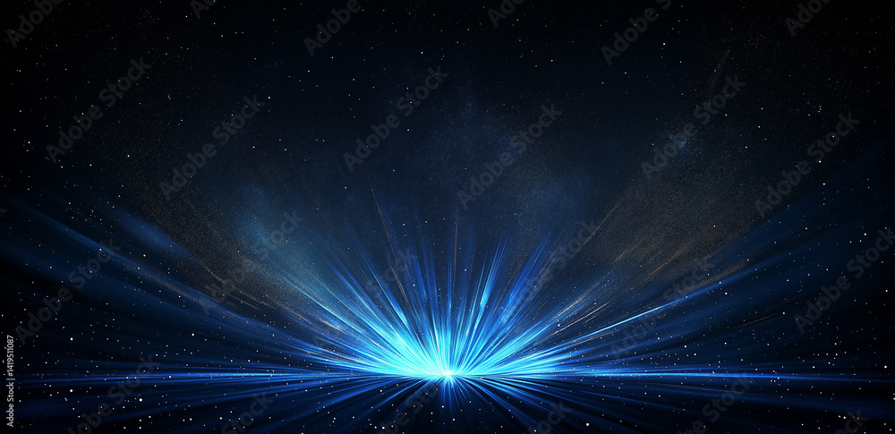 stunning blue gradient background with smooth texture, featuring radiant light beams emanating from central point, creating cosmic atmosphere filled with stars