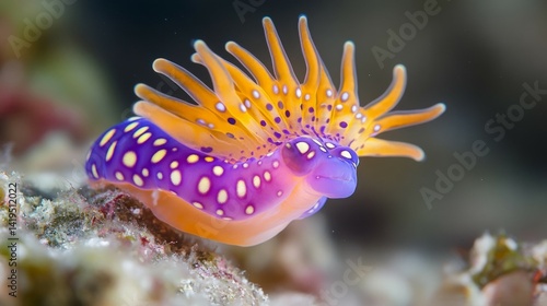 Vibrant Purple and Orange Sea Slug on Coral Reef