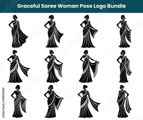 Indian woman in saree poses silhouette set, traditional dress, jewelry