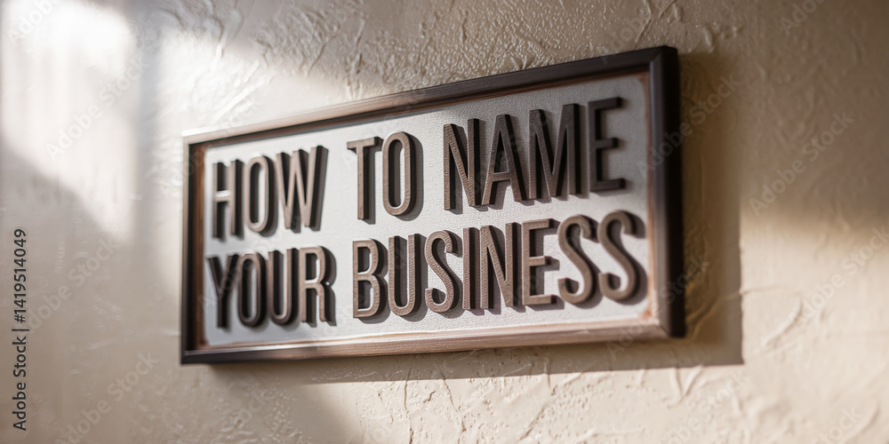 Obraz premium Brown framed sign on beige wall, reads 