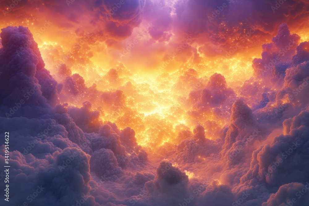 Fototapeta premium Majestic sunset over glowing clouds illuminating the twilight sky