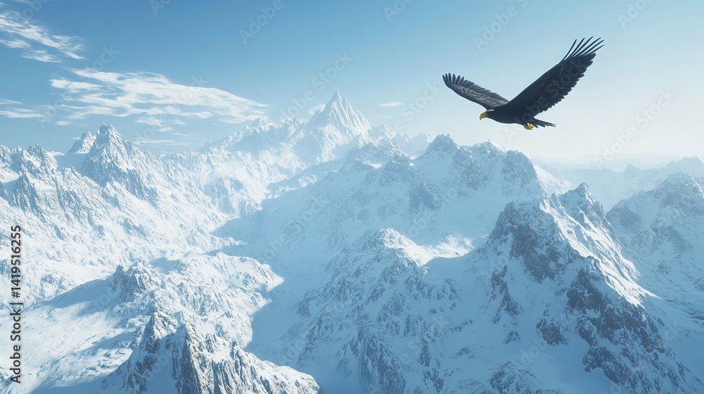 Majestic eagle soaring over snow capped mountains under a brilliant blue sky breathtaking winter Majestic eagle soaring over snow capped mountains under a brilliant blue sky breathtaking winter