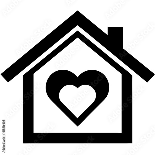 Home Icon with Heart Symbol in Minimalist Style  