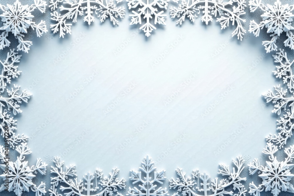 Delicate snowflake border with intricate patterns and symmetrical shapes, design, Christmas, winter Delicate snowflake border with intricate patterns and symmetrical shapes, design, Christmas, winter
