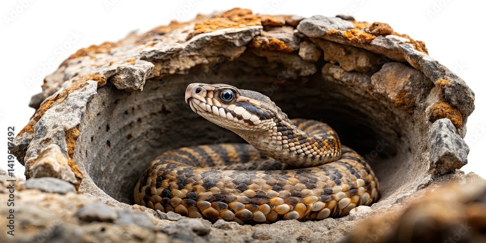 Fototapeta premium Macro Viper Snake Lair - Rocky Mountain Cavity Wildlife Photography