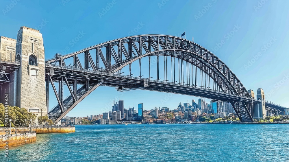 Fototapeta premium Iconic arch bridge over harbor, cityscape
