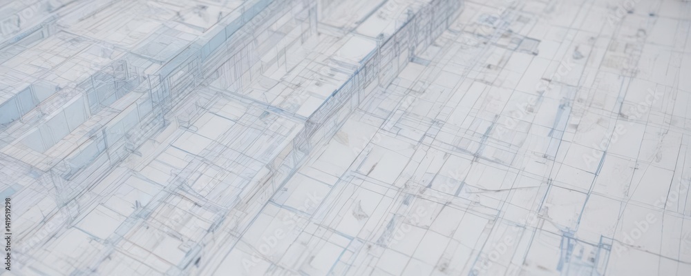 Faded blue architectural blueprint lines on white background, abstract, plan Faded blue architectural blueprint lines on white background, abstract, plan
