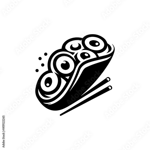 Cylindrical spring rolls stacked on round plate in lumpia logo vector style illustration