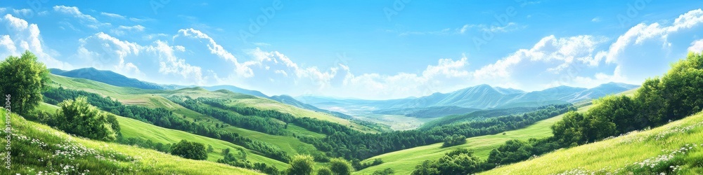 A stunning countryside vista with a bright blue sky and soft clouds. The uncluttered landscape offers the perfect background for bold text and branding elements. A stunning countryside vista with a bright blue sky and soft clouds. The uncluttered landscape offers the perfect background for bold text and branding elements.