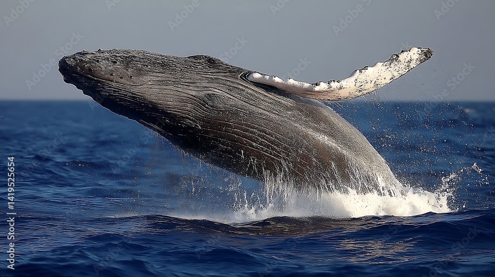 Fototapeta premium Humpback Whale Breaching Ocean Water