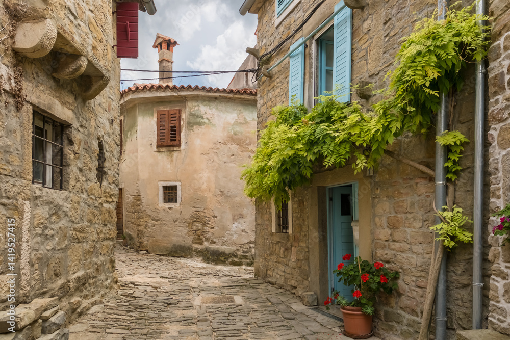 Medieval streets of a picturesque historic town of Buje, Istria region, Croatia