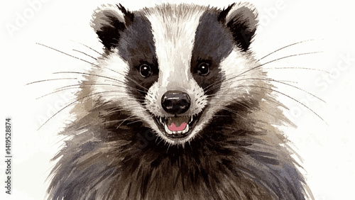 Forest wash: shadowed snout badger smile happy isolated watercolor vector illustration svg 