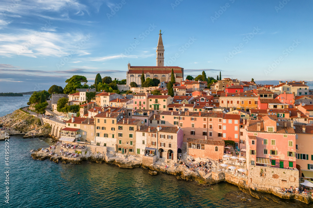 Aerial View Of The Rovinj Old Town, Adriatic Sea, Istria Peninsula, Croatia