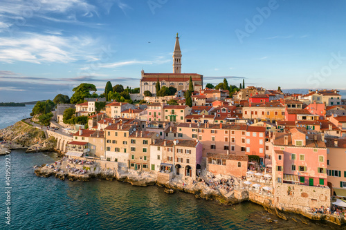 Aerial View Of The Rovinj Old Town, Adriatic Sea, Istria Peninsula, Croatia