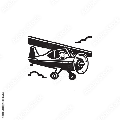 vintage single propeller training aircraft vector illustration isolated