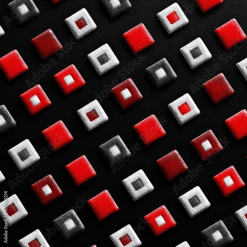 Obraz na płótnie Abstract Composition of Textured Squares in Red, White, and Black on a Dark Background w salonie