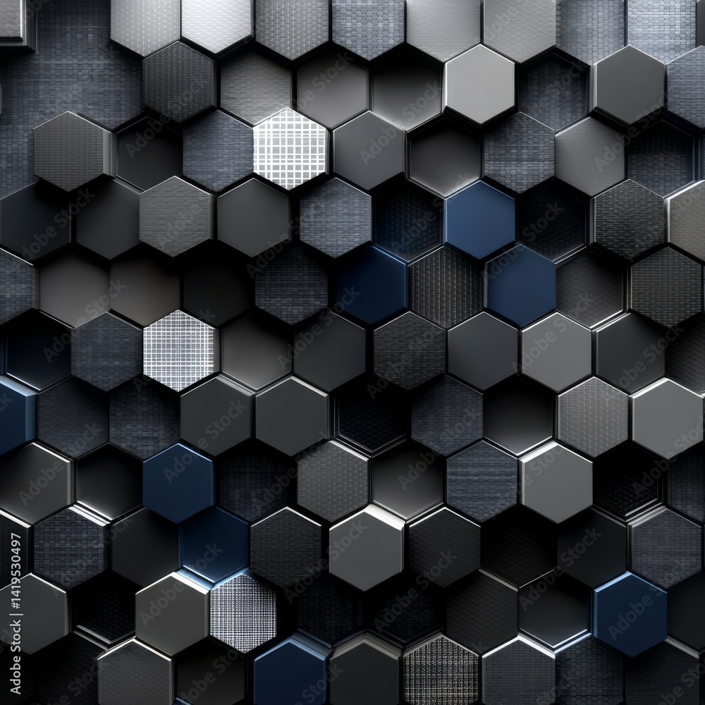Abstract Hexagon Grid: Modern Dark and Light Design with Texture and Depth for Backgrounds and Wallpapers