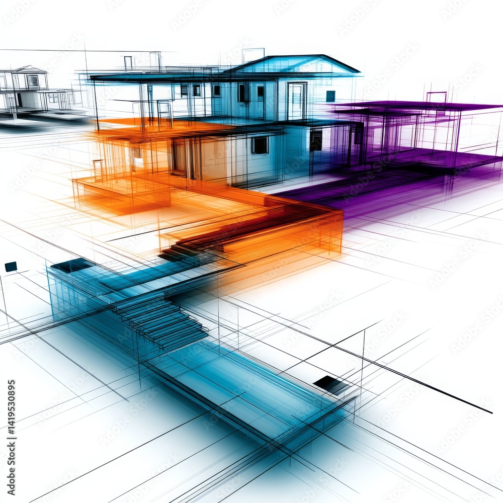 Architectural Design: An Abstract Rendering of Modern Buildings in a Dynamic Color Palette