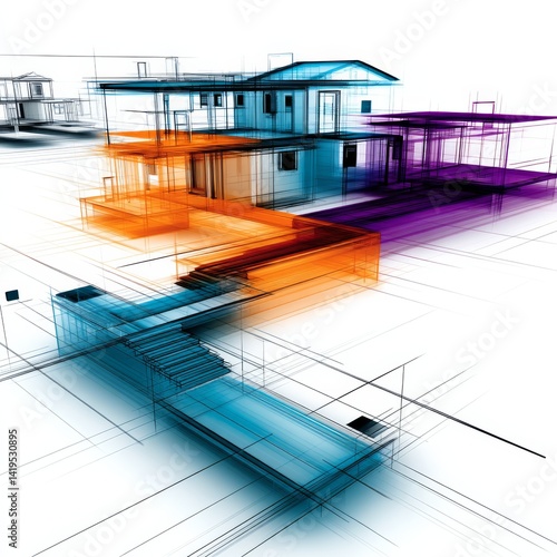 Obraz na płótnie Architectural Design: An Abstract Rendering of Modern Buildings in a Dynamic Color Palette w salonie