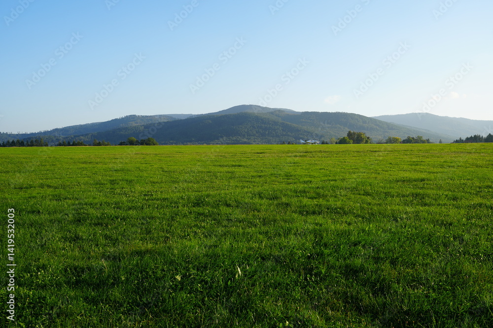 Landscape with plane in Silesian Beskids in Bielsko-Biala city in Poland Landscape with plane in Silesian Beskids in Bielsko-Biala city in Poland