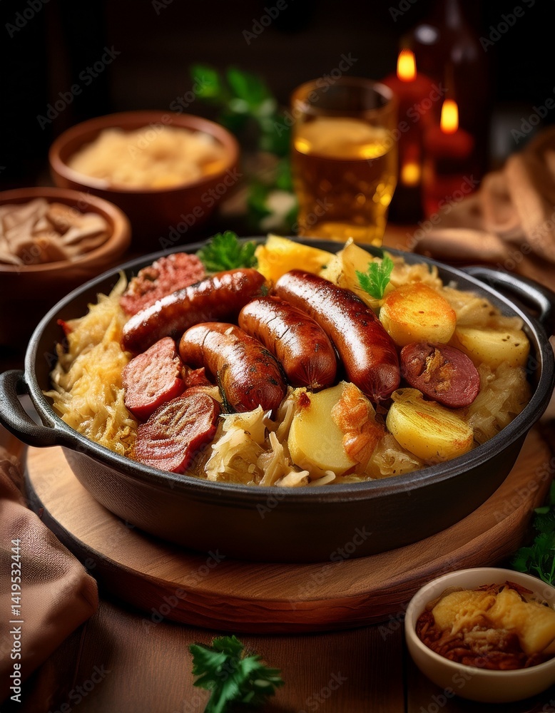 Choucroute garnie – Elsässisches Sauerkrautgericht mit Fleisch Choucroute garnie – Elsässisches Sauerkrautgericht mit Fleisch