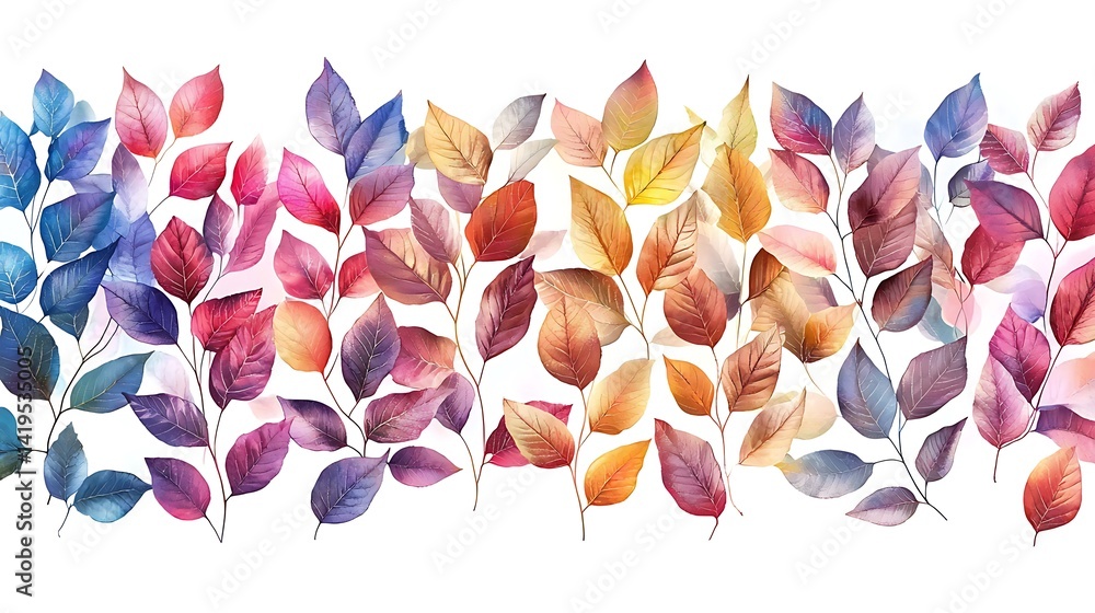 Colorful Hand-painted Leaves Design for Nature and Seasonal Backgrounds or Textiles