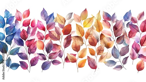 Obraz na płótnie Colorful Hand-painted Leaves Design for Nature and Seasonal Backgrounds or Textiles w salonie
