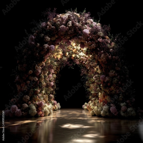Obraz na płótnie A floral arch in a dimly lit space, an invitation to the hidden w salonie