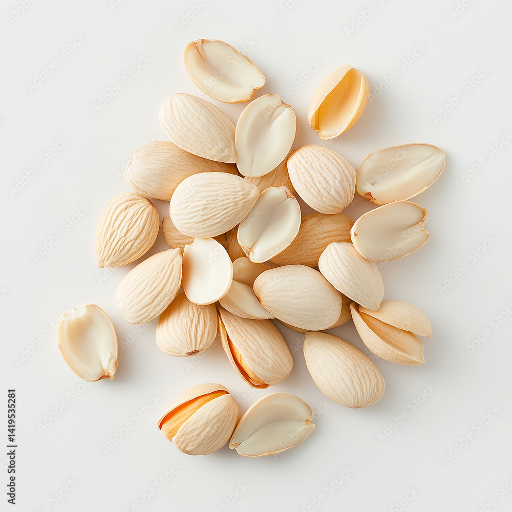 An assortment of dry, shelled pistachios arranged neatly on a plain surface, showcasing their texture and shape. An assortment of dry, shelled pistachios arranged neatly on a plain surface, showcasing their texture and shape.