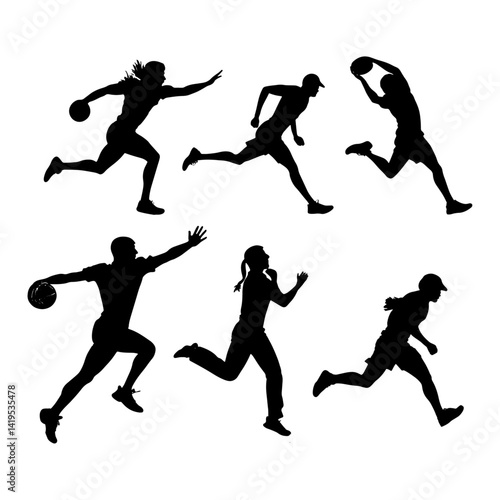 Vector illustration shows a sport silhouette of running men in action