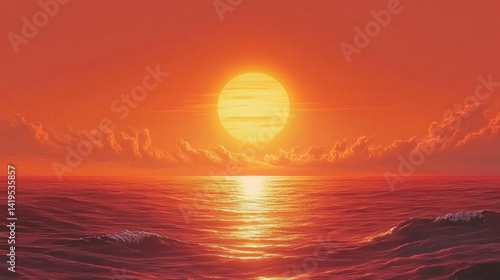 Vibrant Orange Sunset Over Calm Ocean Water