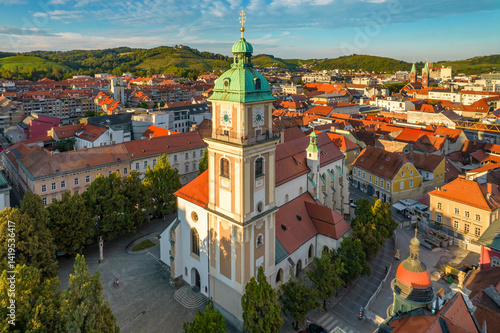 Obraz na płótnie Aerial view of the Maribor Cathedral in Maribor city, Slovenia w salonie