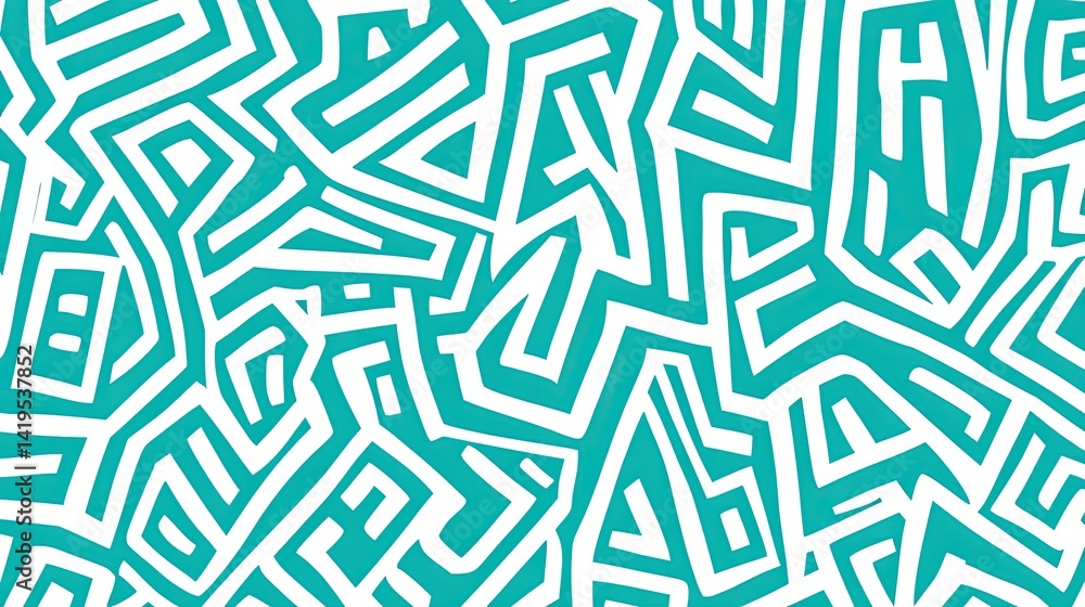 Unique Aquamarine and White Abstract Maze-Like Design for Various Uses Unique Aquamarine and White Abstract Maze-Like Design for Various Uses