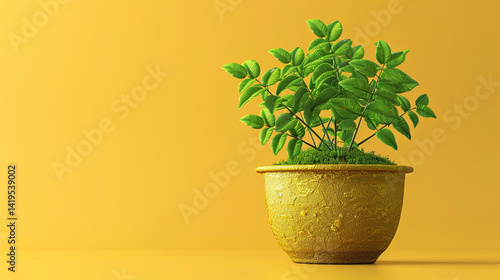 Wallpaper Mural Vibrant 3D Cartoon Plant with Arrow Leaves in Gold Pot – Symbol of Prosperity and Financial Growth Torontodigital.ca