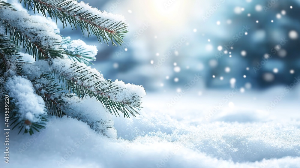 Snowy serenity in a quiet winter scene, where gentle flakes whisper peace Snowy serenity in a quiet winter scene, where gentle flakes whisper peace
