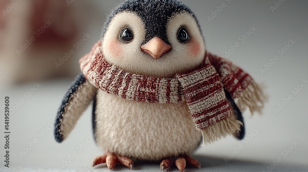 Adorable Fluffy Penguin Wearing Scarf Winter Holiday Adorable Fluffy Penguin Wearing Scarf Winter Holiday