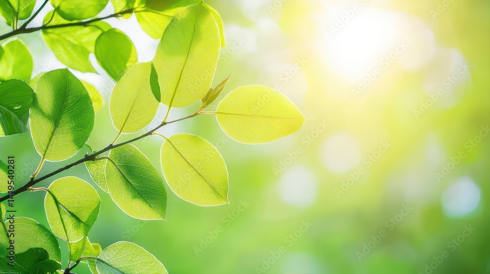 Fresh green leaves with sunlight in beautiful nature setting Fresh green leaves with sunlight in beautiful nature setting