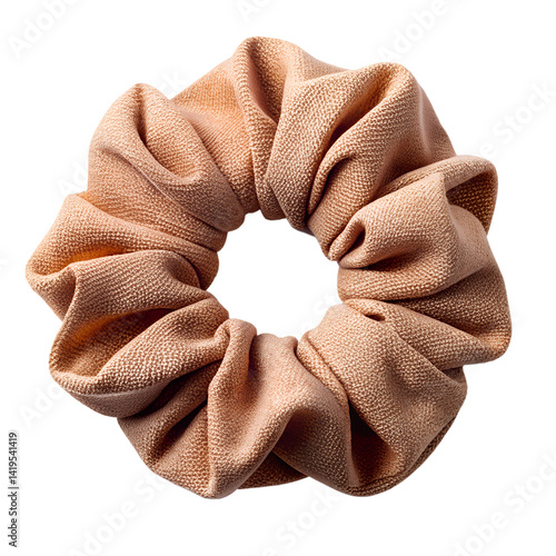 Tan fabric scrunchie hair accessory item isolated on transparent background