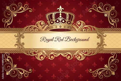 Royal Red Background with Elegant Crown and Golden Frame