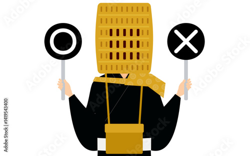 Simple illustration of a buddhist monk holding a maru-batu stick
