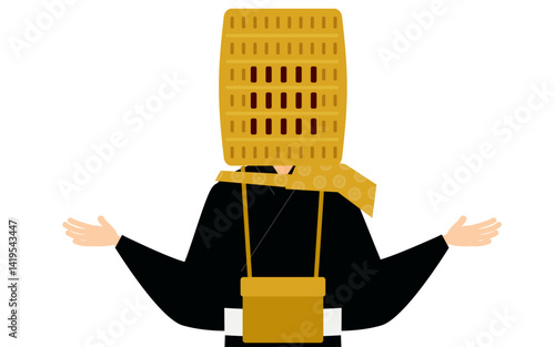 Simple illustration of a buddhist monk extend his arms