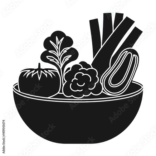 minimalist vector silhouette of Hydrated Fresh Vegetables