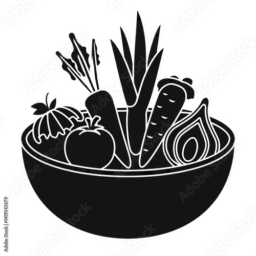 minimalist vector silhouette of Hydrated Fresh Vegetables