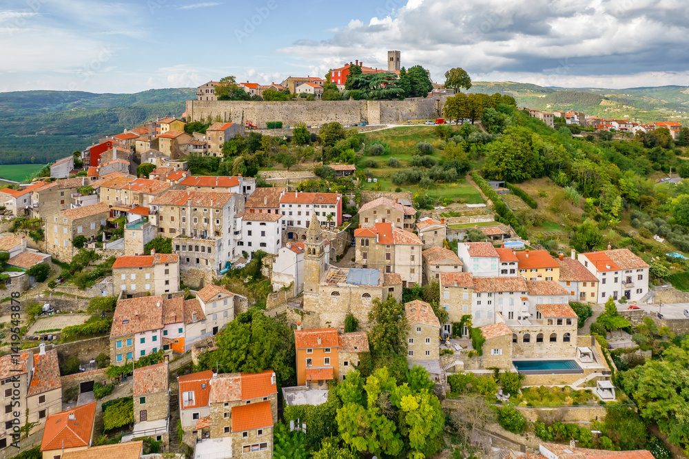 Aerial view of the picturesque historic town of Motovun, Istria region, Croatia